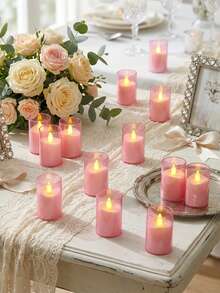 6/12/24pcs Flameless Candle Lights With Timer Remote Control, Battery Operated Mini Pink Warm Light Candles, Suitable For Christmas, Halloween, Valentine's Day, Mother's Day, Gifts, Birthday, Proposal, Wedding, Party, Festival - Pink - Warm Light - View 8