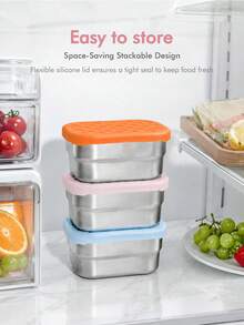 1pc 8oz Stainless Steel Snack Containers With Silicone Lids, Leak-Proof Small Food Storage Boxes, Reusable Metal Lunch - Multicolor - View 10