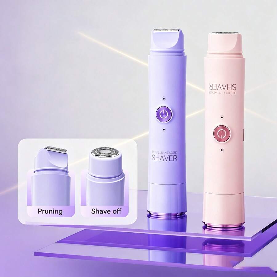 Dual-Head Electric Lady Shaver, Multifunctional Depilation Device Designed For Women, Suitable For Home And Travel Use, Great For Bikini Line, Eyebrows And Underarms, Wet & Dry, Rechargeable