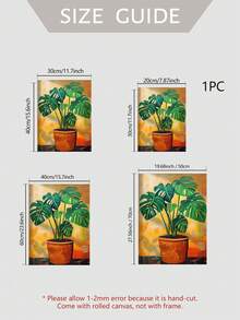 1件無框龜背竹植物牆飾，叢林植物裝飾，波希米亞植物愛好者禮物，橘色背景藝術，適用於臥室、辦公室、客廳、浴室、餐廳－裝飾藝術，經典現代風 - 彩色 - 查看 4