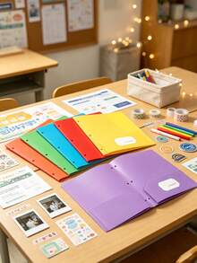6/1pc Multi-Color Plastic Loose-Leaf Folder With 2 Pockets, Standard 3-Hole Punched File Organizer, Waterproof Document Protector Sleeve With Business Card Holder, Minimalist Business File Storage Bag For Business, University, Office Desk Organization - Multiple Styles - View 7
