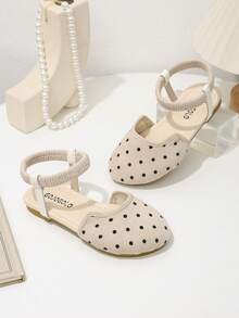 1 Pair Beige Round Toe Closed Toe Vintage Polka Dot Flat Sandals, Elastic Slip-On Comfortable Fit, 1 Pair All-Season Roman Sandals Suitable For Daily Wear, Dance, Performance And All Occasions - Beige - View 5