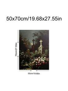 1 pieza Impresión gótica de fantasma oscuro, rosa del cementerio, fantasma en el cementerio bajo la luz de la luna, regalo ideal, adecuado para dormitorio, sala de estar, oficina, arte de pared, decoración de pared, decoración del hogar, decoración de la habitación, arte de pared en lienzo, pósteres, arte de pared con marco, marco opcional - 1 unidad - Ver 12