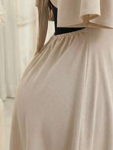 Plus Size Short Princess Dress, Loose Fit, With Gathered Neckline And Short Sleeves, Elegant, Sizes 46 To 56 - Beige - View 8