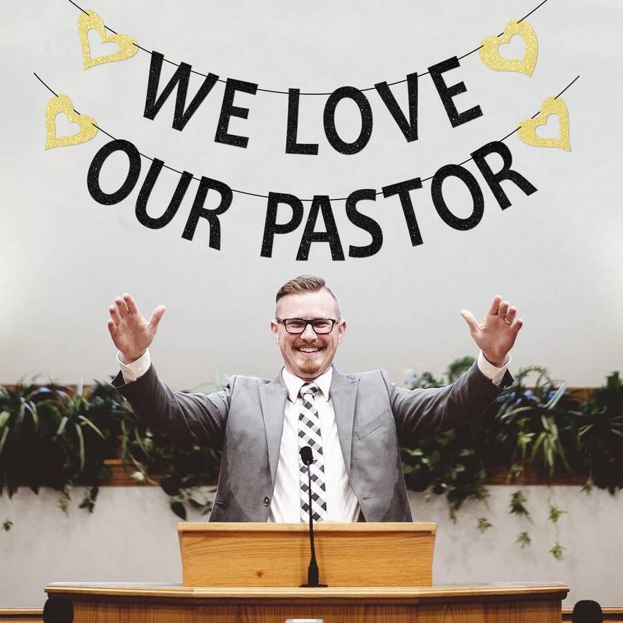 1 st We Love Our Pastor-banderoll, pastorbanderoll för kyrkans prästerskap, uppskattning till pastor/minister - Tack vare pastorn - Visa 1