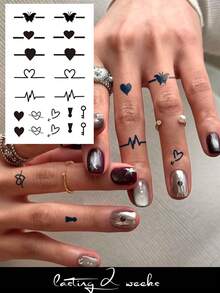 Herbal Juice Semi-Permanent Tattoo Sticker Heart & Butterfly Pattern 14 Days No Fading Music Festival Party Gift Finger Ear Behind Shoulder Neck Collarbone Body Temporary Tattoo Sticker 1pc/Pack - Blue - View 1