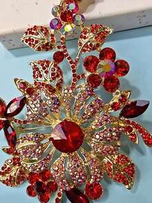 1pc Fashionable Exaggerated Plant Flower Rhinestone Brooch - Red - View 4