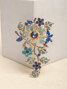 1pc Fashion Exaggerated Plant Flower Rhinestone Brooch - Blue - View 5
