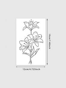 1 Sheet Delicate Black Thin Stroke Three Lilies Temporary Tattoo Sticker, Slim Vertical Branch Design Fake Tattoo, Waterproof Sweatproof Elegant Leg Forearm Sticker - Black - View 6