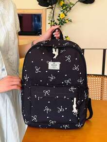 1pc Casual Collegiate Style Bowknot Pattern Student Backpack, Lightweight Large Capacity With Laptop Compartment School Day Bag, Adjustable Shoulder Straps Bookbag, Suitable For Teenagers/Students/Graduates/Young People, Perfect For Daily Use, Outings, Travel, School And Back To School Season - Multicolor - View 7