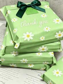 1/16 Large Green Daisy Print "Thank You" Waterproof Self-Sealing Mailing Bags, Tear-Resistant Shipping Envelopes, Suitable For Clothing, Small Business Durable Packaging, Wedding Gifts, Party Favors, Mother's Day Gifts - A - View 1