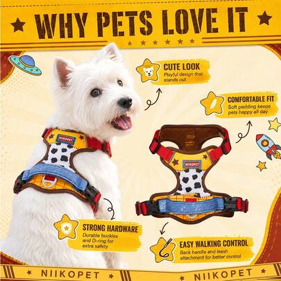 Total Mobilization Series Dog Anti-Pull Harness, Chest Vest For Small, Medium And Large Dogs, West Highland Terrier, Bichon, Golden Retriever, Outdoor Walking Leash Harness With Hand-Carried Shock-Absorbing Handle, Multi-Point Adjustable POM Buckle, Dual Metal D/A Leash Clips For Tag Attachment, Night Reflective Strips For Travel, Waterproof Breathable Honeycomb Mesh Fabric, Non-Stuffy Fur, Exquisite Embroidery Anti-Escape Dog Walking Harness, Cloud Cartoon Highly Attractive Pet Harness, Anti-Pull Neck And Back Protection, No Harm To Dog Body, Daily Walking And Night Running Portable Dog Leash Harness