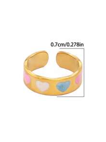 1pc Stainless Steel Heart-Shaped Open Ring, Women's Fashion Minimalist 18K Gold Plated Open Ring Jewelry - Ring - View 8