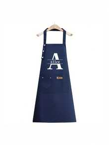 1pc Customizable Name Apron - Durable And Comfortable Neutral Kitchen Workwear, Easy To Care For, Practical Design With Pockets And Adjustable Shoulder Straps, Suitable For Cooking Enthusiasts - Multicolor - View 2