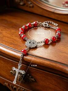 GO2CJBEADS 1pc Faceted Glass Bead Cross Rosary Ornament Dual Use Catholic Prayer Bracelet Car Rearview Mirror Hanging Gift - Z0745 - View 6