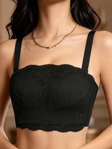 Temptuelle Women's Front Closure Bra Wireless Lace Comfortable Padded Seamless Anti-Slip Push Up Full Coverage Breathable - Black - View 3