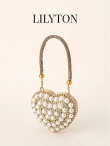 Mini Shiny Heart-Shaped Chain Evening Bag, Crossbody Bag, Suitable For Banquet, Party, Wedding Occasions, Fashion Shoulder Bag, Birthday Gift, Valentine's Day Gift, Party Bag - Specially Designed For Party, Wedding, Ball, Evening Banquet - Gold - View 4