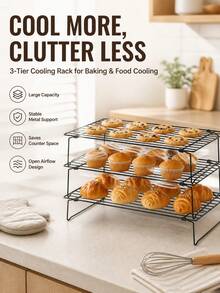 1/2/3pcs Baking Cooling Rack, Carbon Steel Wire Cookie Cooling Rack, Multi-Layer Stackable Cookie Rack, Suitable For Cakes, Pastries And Fruits, Foldable, Dishwasher (Black), Dessert Cooling Rack, Suitable For Holiday Gifts, Christmas, Halloween, Thanksgiving, Party - Multicolor - View 1