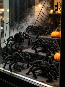 3pcs Giant Black Plush Spider Halloween Decoration, Realistic Scary Fake Spider With Bendable Legs, Suitable For Haunted House, Window, Yard, Porch, Party Horror Props, Indoor And Outdoor Halloween Decor - A - View 1