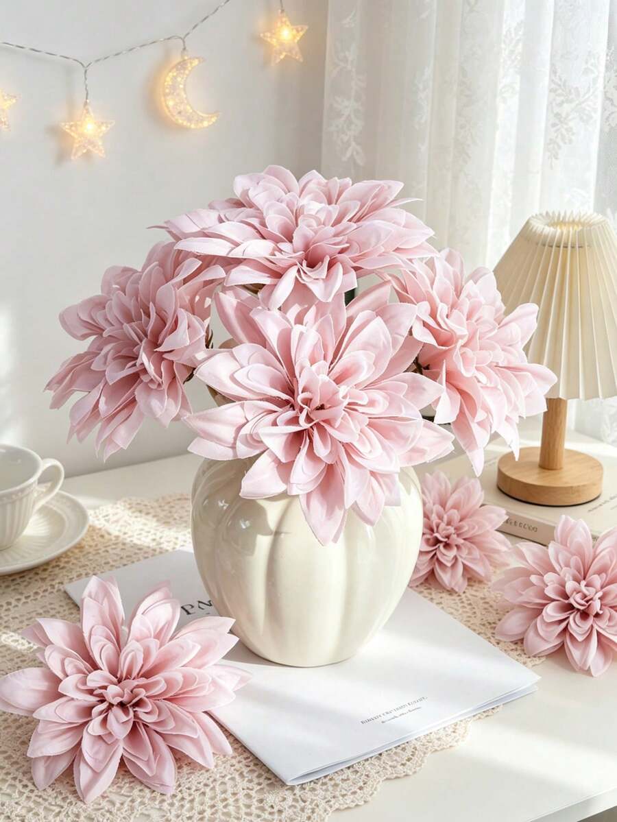 5/25pcs Artificial Flowers, Dahlia, Chrysanthemum, Wedding Decoration, Fake Plants, Room Decor, Autumn Decoration, Garden Autumn Decor, Party Gifts, Decorative Items, Bridal Wrist Corsage, Bouquet Box, Home Decor, Flower Box Materials, New Year Decoration - Dusty Pink - View 1