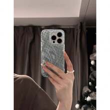 1pc Fashion Transparent Glossy Polka Dot Print Phone Case, Feather Gauze Polka Dot Compatible With Apple 15 Plus, 15 Pro Max, 14, 13, 12, 11, Soft Silicone Full Coverage Anti-Drop Premium Minimalist Fresh Style (No Lanyard, No Label) - Silver - View 7