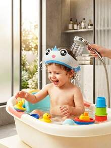1pc Adjustable Cartoon Waterproof Bath Cap - Baby Bath & Hair Washing Cap, Portable Shower Cap, Water-Blocking Eye Protection Design, Cute Frog Shape - High-Quality Ear Protection, Multiple Colors Available (Blue, Pink) - Bathroom Essential Bath Cap, Practical Sanitary Accessory, Fun Design, Comfortable To Wear - Multicolor - View 8