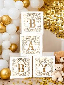 4pcs/Set Hollow Decorative Balloon Box For Baby Shower, Birthday Party Decoration Gift Box, Birthday Decoration, Wedding Decoration, Home Decoration, Room Decoration, Background Decoration, Party Accessories, Home Decoration, Suitable For Baby Shower Home Decoration Gift - Multicolor - View 1