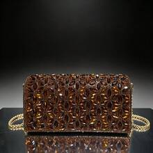 Amorya Túi cầm tay hình vuông đính đá toàn bộ, túi đeo vai nữ, túi clutch phong bì cho váy cưới, túi xách, túi tiệc tinh xảo, ví lấp lánh - Cà phê - Xem 12