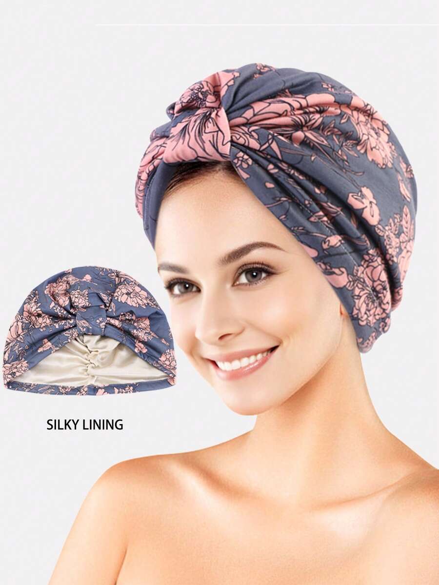 1pc Women's Printed Cross Elastic Headscarf Hat, Sleep Cap, Headwrap Chemotherapy Hat Suitable For Daily Use - Grey - View 1