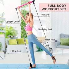 Pilates Rods And Resistance Ropes - Suitable For Men And Women, Home Gym, Yoga, Squats, Full Body Shaping, Lightweight And Easy To Assemble, Portable Fitness Accessory. - Pink - View 4