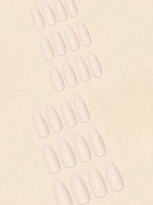 24pcs Minimalist Nude Solid Color Artificial Nails, Almond Shape, Includes 1 Adhesive Sheet And 1 Nail File, Suitable For Daily Wear - Multicolor - View 3