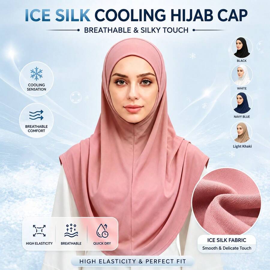1pc Solid Color Bohemian Polyester (Polyester) Headscarf Hat, All-Season Ice Silk Headscarf Hat, Quick-Dry Sun Protection Base Hat, Oversized Headwrap - Multicolor - View 1