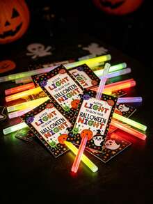 48pcs Halloween Decoration Glow Stick Holder Cards, Halloween Gift Packaging Labels, Trick Or Treat Gift Glow Stick Decoration Cards, Halloween Home Decor, Glowing Halloween Night Party Photo Props, Halloween Decorations, Halloween Party Small Gift Fillers, Christmas Decorations, Halloween Party Supplies, Glow Party Supplies Back To School (Glow Sticks Not Included) - Halloween - View 5