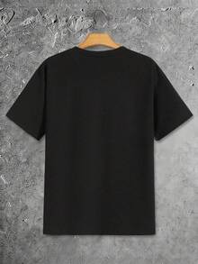 Camiseta de algodón lisa para hombre, ajuste clásico, manga corta - Negro - Ver 2