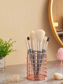 Metal Hollow Makeup Brush Holder, Desktop Storage Organizer Basket, Eyebrow Pencil And Makeup Brush Storage Bucket, Pen Holder - Multicolor - View 4