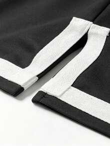 Colour-Blocked White-Edged Split Mid-Sleeve Round-Neck Set Black Minimalist Relaxed Spring-Autumn Commuting Casual Two Pieces Set Elegant Summer - Black - View 8