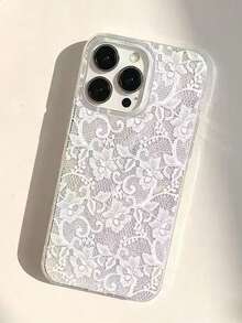 1件蕾絲花卉手機殼，適用於 Apple 16 Pro/17 Pro Max/16/15/14 - 白色 - 查看 1