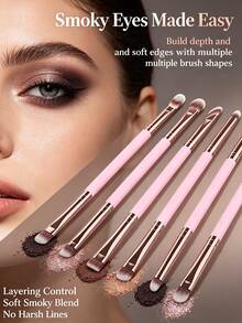 YZIMENG 5Pcs Double Ended Eye Makeup Brushes Set Soft Synthetic Eyeshadow Concealer Blending Eyebrow Liner Brush Pink Handle Professional Eye Makeup Tools - Pink - View 4