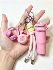 [Original Hecho a Mano] Llavero de Botella de Agua Mini de Alto Valor, Llavero/Accesorio de Muñeca de Cuerda Tejida, Accesorio de Auriculares 3D, Cadena Anti-Pérdida de Llaves de Coche, Decoración Delicada de Auriculares para Niñas - Multicolor - Ver 6