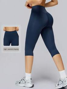 NcmRyu Women's 1pc Solid Color High Waist Tummy Control Butt Lifting Slim Fit Sports Shorts - Navy Blue - View 11