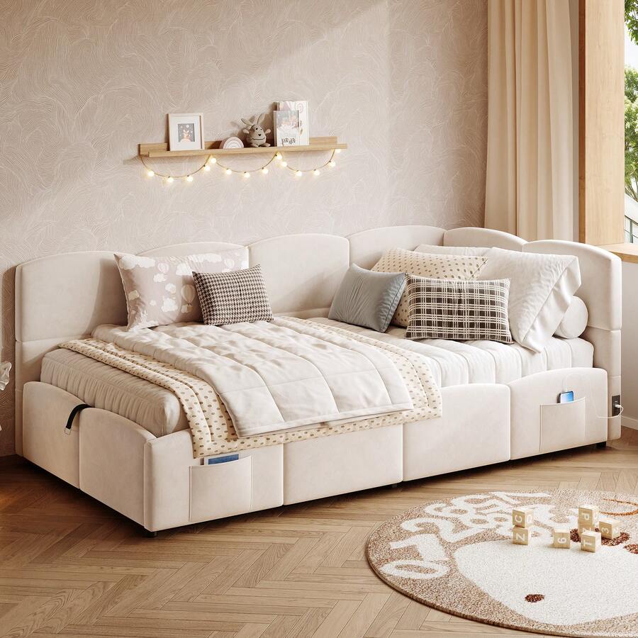 Upholstered,Sofa,Bed - Beige - View 1