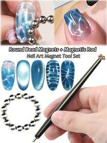 Set di strumenti per arte di unghie con perla rotonda da 5 mm e doppia estremità magnetica, adatto per design di unghie con effetto onda d'acqua e occhio di gatto fai-da-te e decorazioni lucide, strumento ausiliario professionale per arte di unghie, crea rapidamente e facilmente l'effetto occhio di gatto sulle unghie, accessorio per salone di bellezza - Multicolore - Visualizzare 8