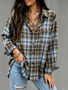 Women's Plaid Single-Breasted Casual Versatile Daily Commute Shirt - Multicolor - View 6