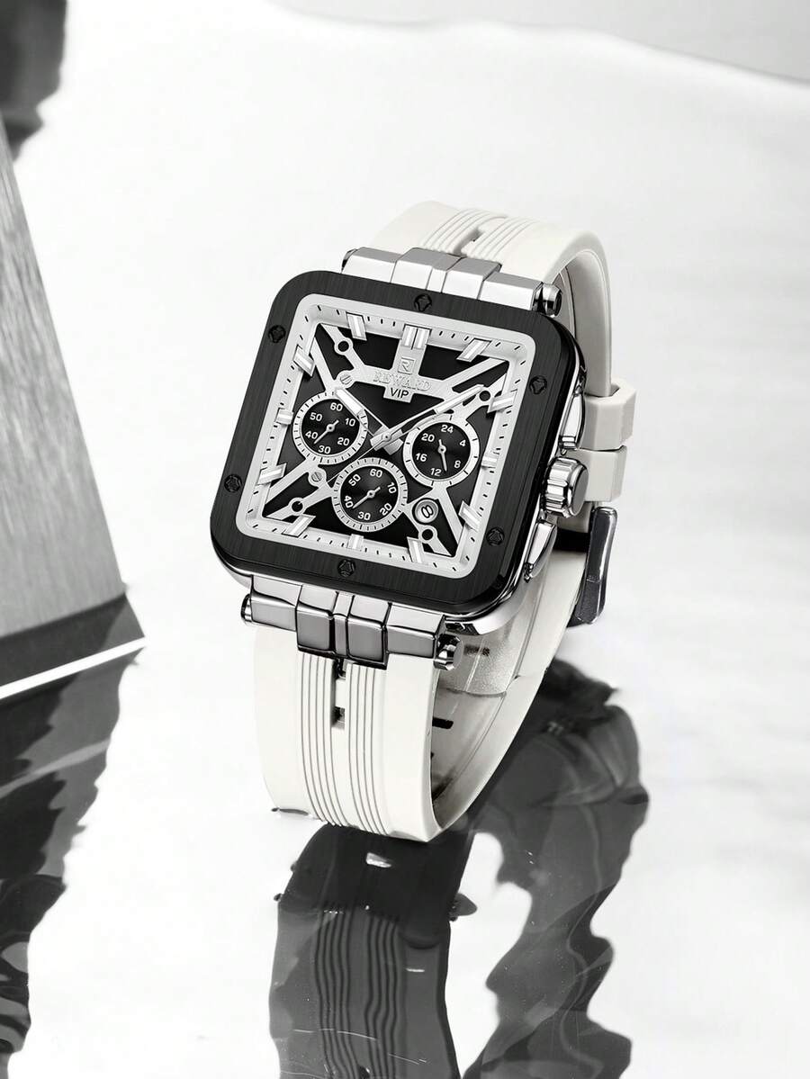 REWARD Men's Quartz Watch Business Fashion Style Calendar Luminous Hands Multi-Function High Quality Gift Classic Design Silicone Strap - White - View 1
