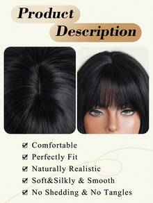 Black Wigs For Women Long Layered Straight Wig With Bangs Natural Looking Synthetic Heat Resistant Fiber For Daily Party Use 22 Inch - Black - View 7