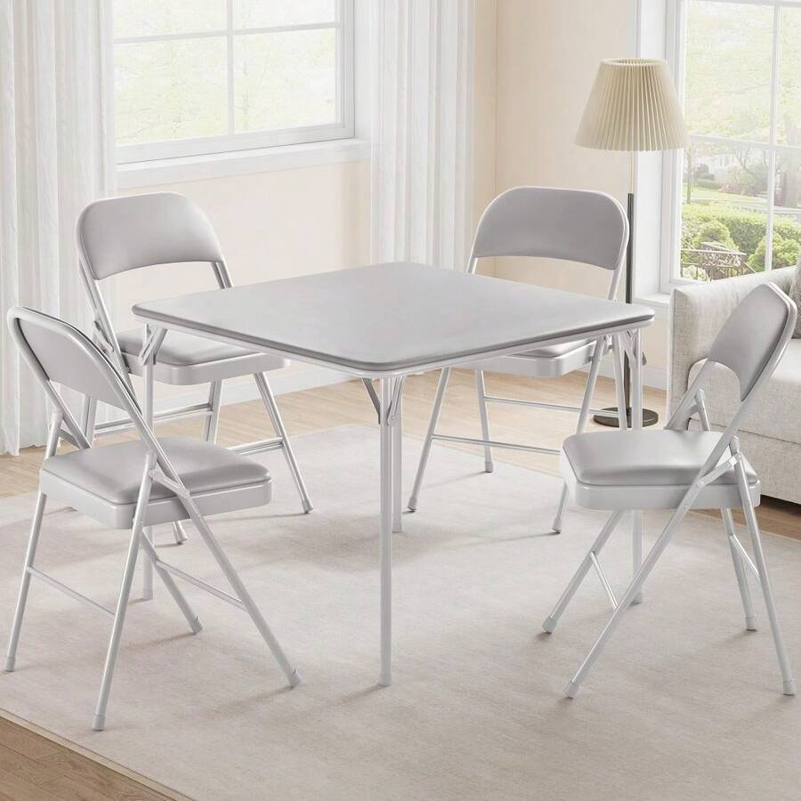 Techigher Folding Table And Chairs Set, Portable Dining Card Set With PU Upholstered Chairs & Metal Frame For Home Office Camping Space-Saving - Gray - 查看 1