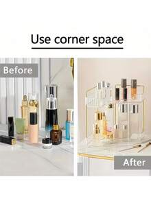 1pc Single Angle Bathroom Countertop Storage Box, Corner Bathroom Countertop Organizer, Suitable For 90° Corner, Can Be Used As Bedroom Vanity Tray, Kitchen Spice Rack And Perfume Bottle Tray, Large Capacity,Back To School,Bedroom Room Decor. - Clear - View 14
