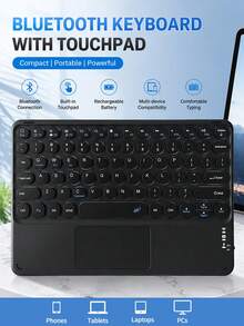 AKKHOO Keyboard Nirkabel Magnetik, Keyboard Nirkabel Portabel dengan Tombol Bulat, Cocok untuk Tablet, Ponsel Pintar, Keyboard Kantor Nirkabel - Hitam - View 3