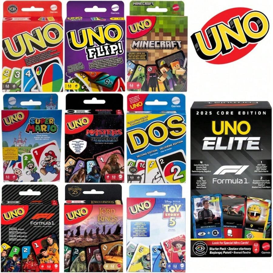 Mattel UNO F1 Card Game, Suitable For Family, Travel And Outdoor Camping, Cards Printed With F1 Racing World Images - Multicolor - View 1
