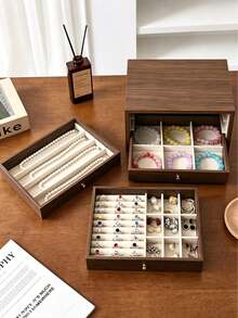 Luxury 3-Drawer Velvet Lined Jewelry Organizer Box With Transparent Glass Lid, Earring Necklace Ring Display Storage Box, Suitable For Gold Jewelry And Accessories - Multicolor - View 8